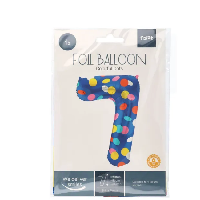 Folieballon Cijfer 7 Colorful Dots - 86 cm