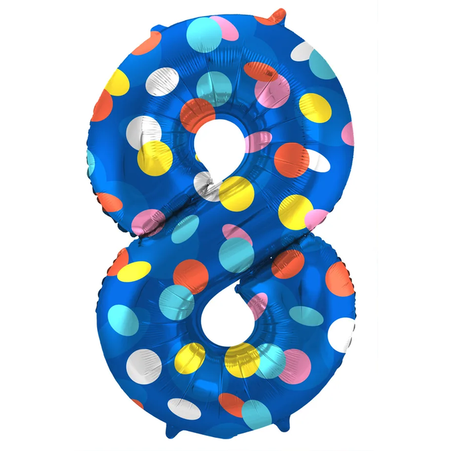 Folieballon Cijfer 8 Colorful Dots - 86 cm