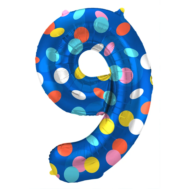 Folieballon Cijfer 9 Colorful Dots - 86 cm