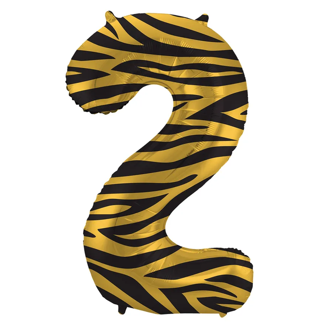 Folieballon Cijfer 2 Tiger Chic - 86 cm