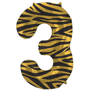 Folat Folieballon Cijfer 3 Tiger Chic - 86 cm