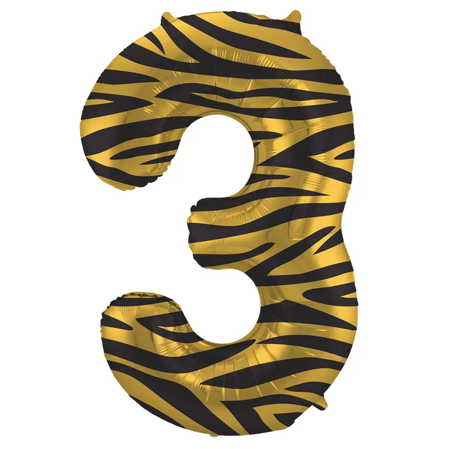Folieballon Cijfer 3 Tiger Chic - 86 cm