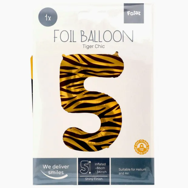 Folieballon Cijfer 5 Tiger Chic - 86 cm