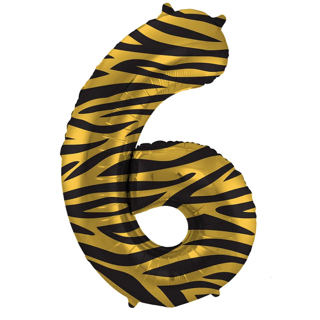 Folieballon Cijfer 6 Tiger Chic - 86 cm