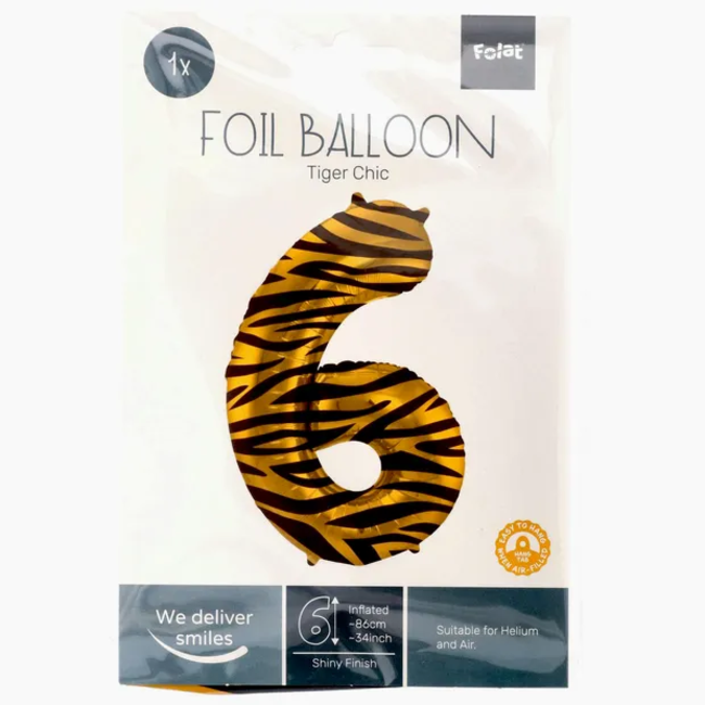 Folieballon Cijfer 6 Tiger Chic - 86 cm
