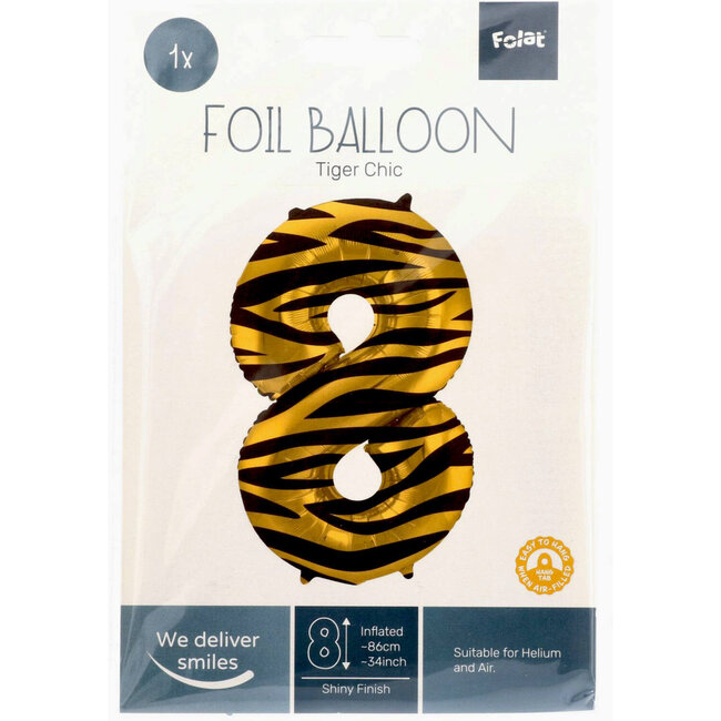 Folieballon Cijfer 8 Tiger Chic - 86 cm