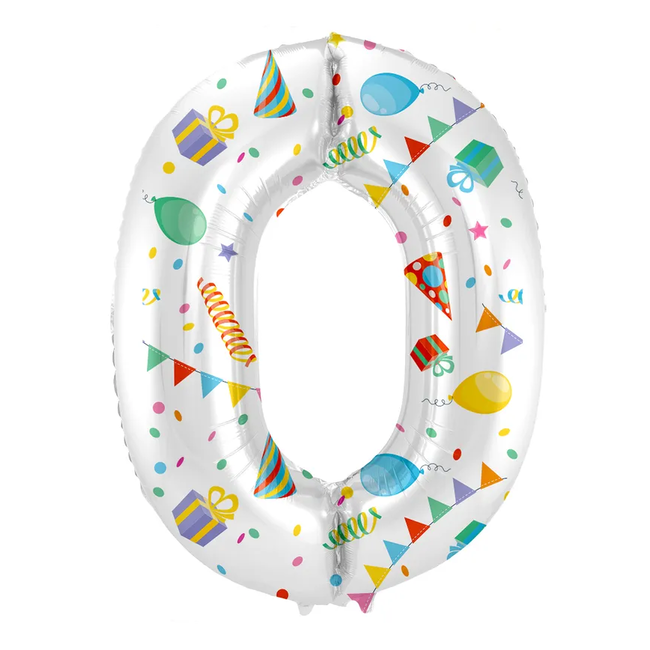 Folieballon Cijfer 0 Joyful Party - 86 cm