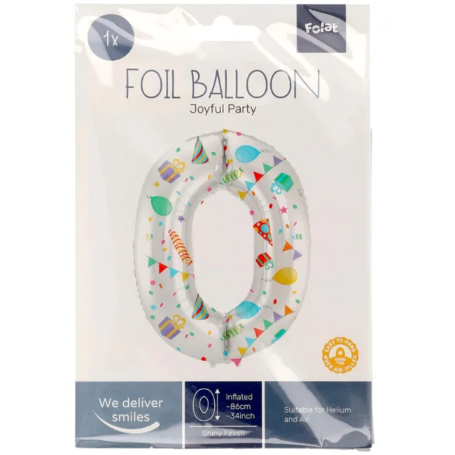 Folieballon Cijfer 0 Joyful Party - 86 cm