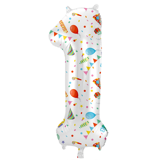Folat Folieballon Cijfer 1 Joyful Party - 86 cm