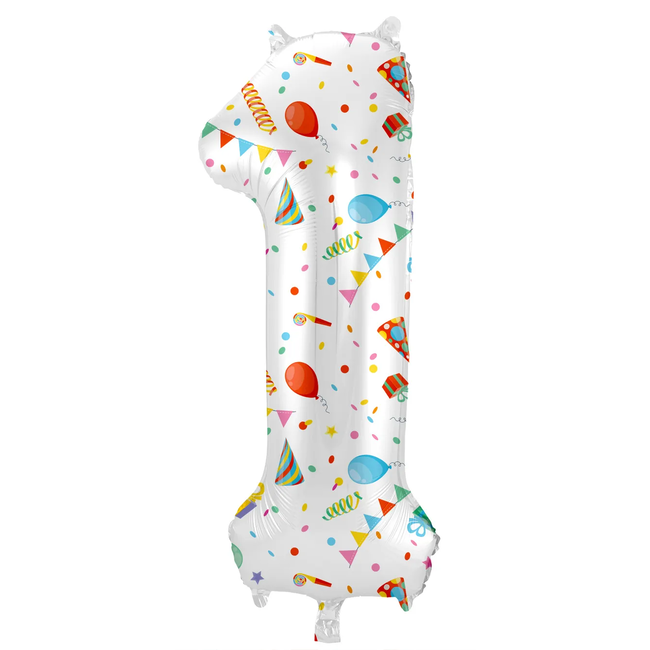 Folieballon Cijfer 1 Joyful Party - 86 cm