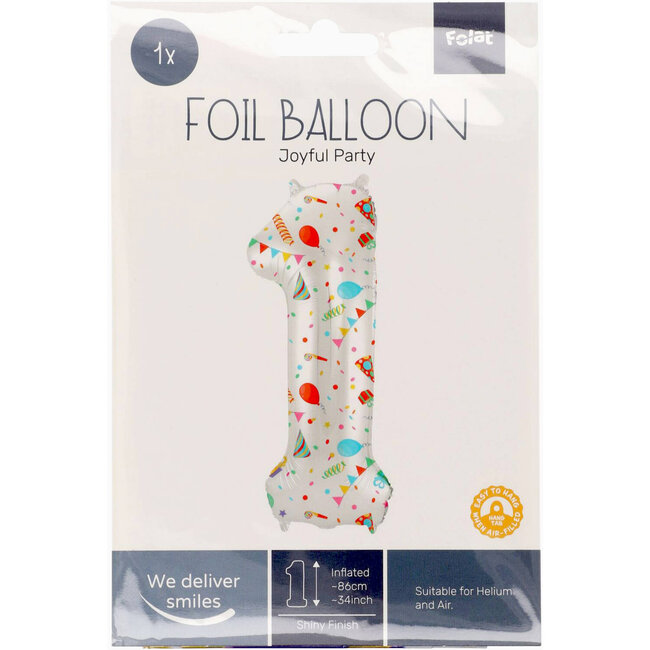 Folieballon Cijfer 1 Joyful Party - 86 cm
