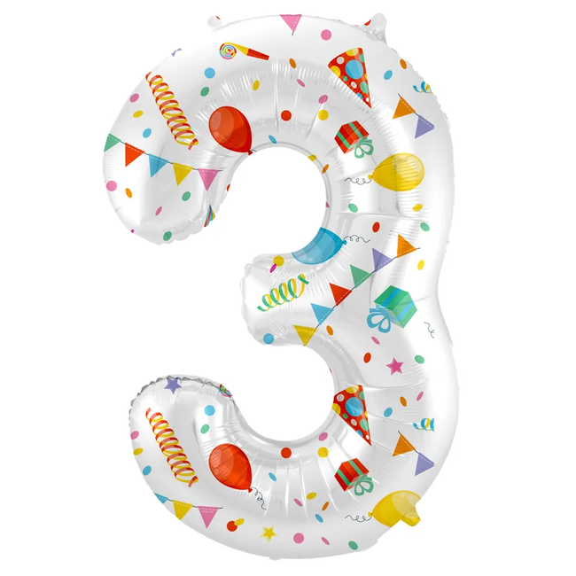 Folieballon Cijfer 3 Joyful Party - 86 cm