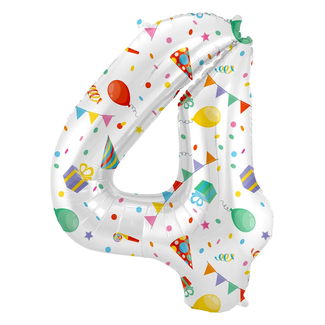 Folat Folieballon Cijfer 4 Joyful Party - 86 cm
