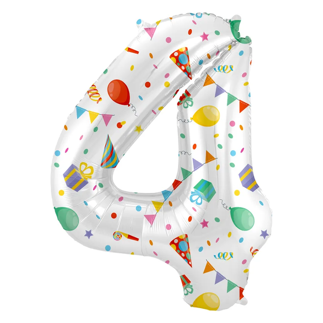 Folieballon Cijfer 4 Joyful Party - 86 cm
