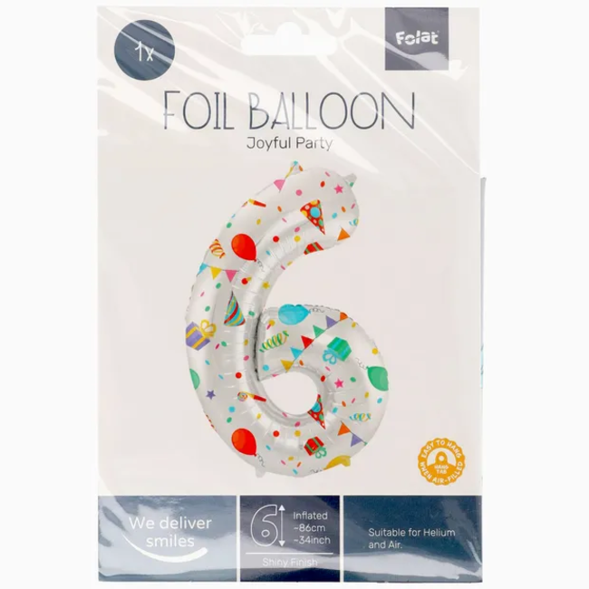 Folieballon Cijfer 6 Joyful Party - 86 cm