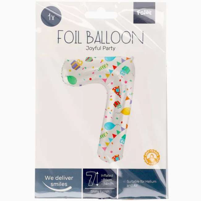 Folieballon Cijfer 7 Joyful Party - 86 cm