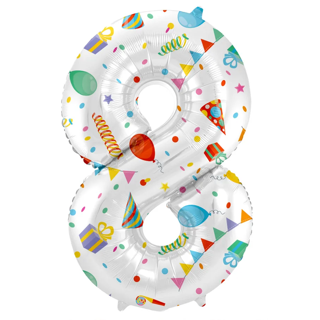 Folieballon Cijfer 8 Joyful Party - 86 cm