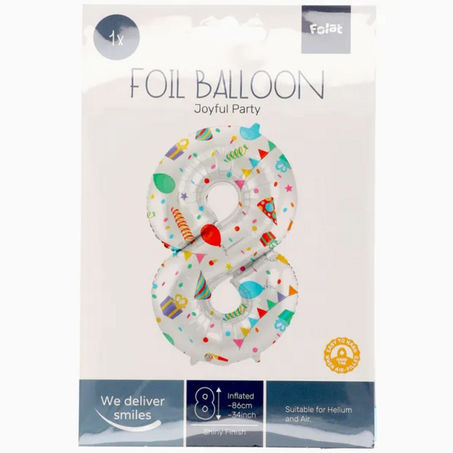 Folieballon Cijfer 8 Joyful Party - 86 cm