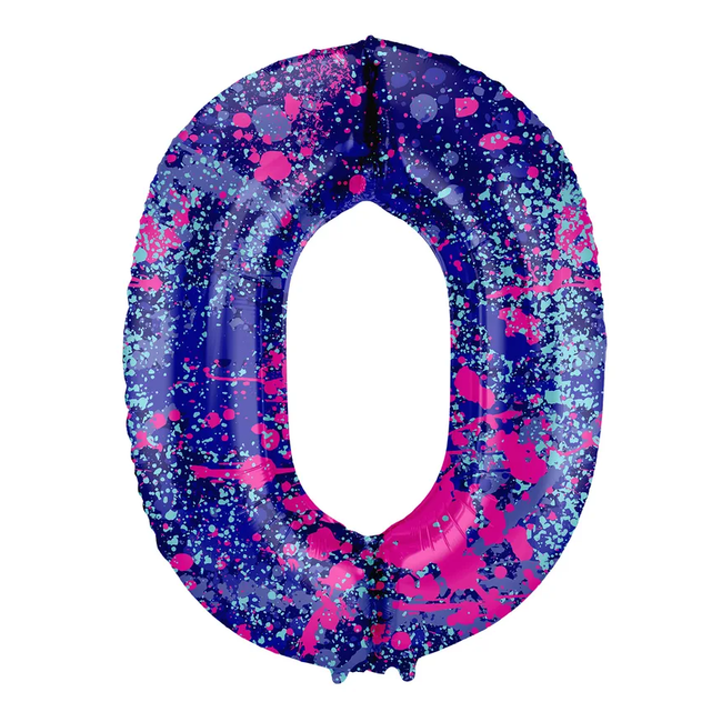 Folieballon Cijfer 0 Paint Splash - 86 cm