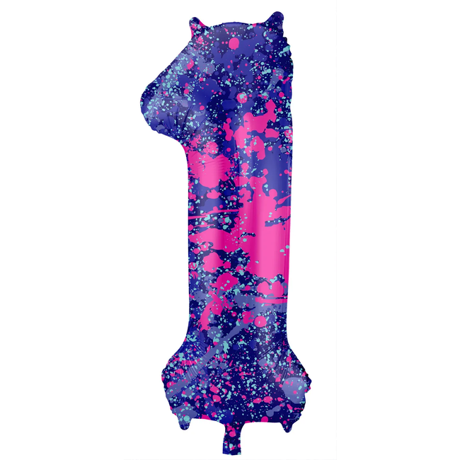 Folieballon Cijfer 1 Paint Splash - 86 cm