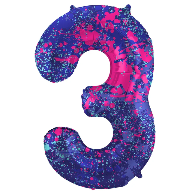 Folieballon Cijfer 3 Paint Splash - 86 cm