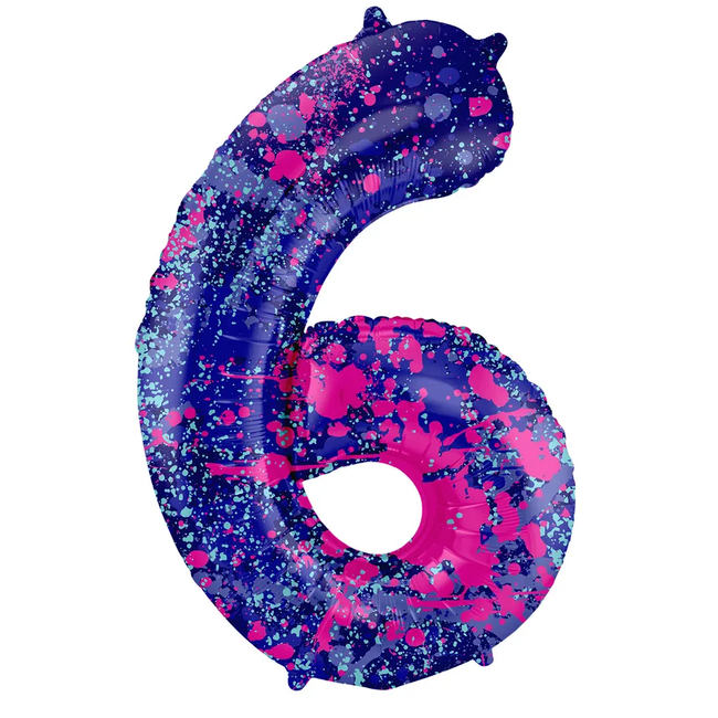 Folieballon Cijfer 6 Paint Splash - 86 cm