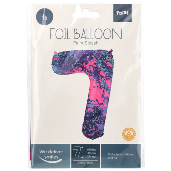 Folieballon Cijfer 7 Paint Splash - 86 cm