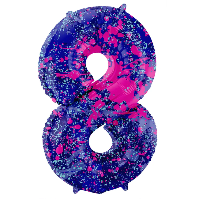 Folieballon Cijfer 8 Paint Splash - 86 cm
