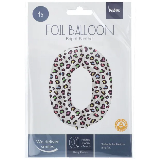 Folieballon Cijfer 0 Bright Panther - 86 cm