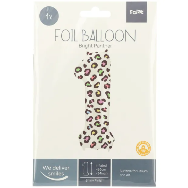 Folieballon Cijfer 1 Bright Panther - 86 cm