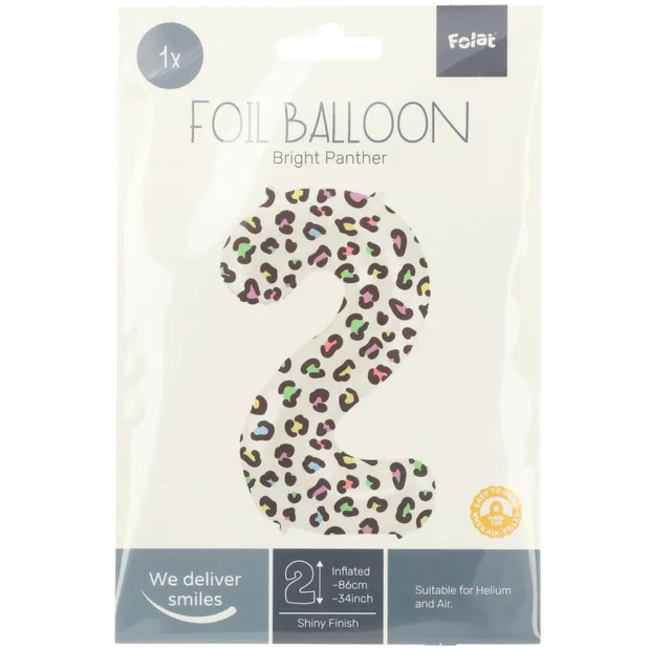 Folieballon Cijfer 2 Bright Panther - 86 cm