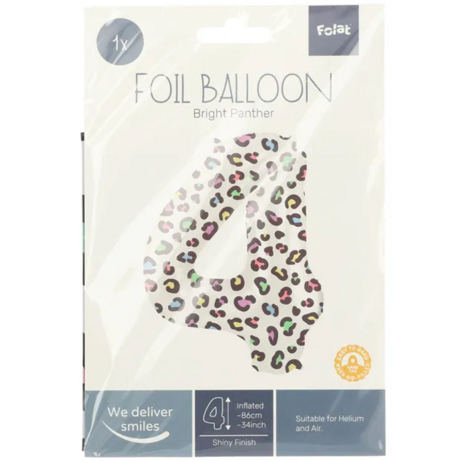 Folieballon Cijfer 4 Bright Panther - 86 cm