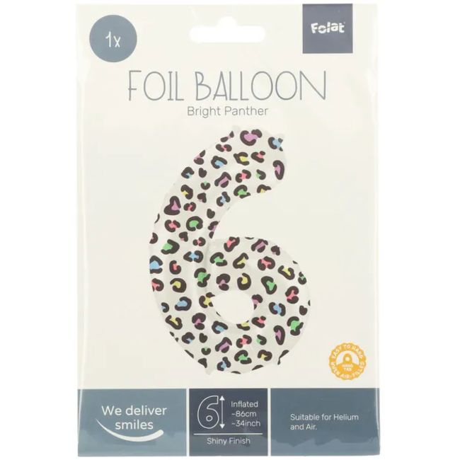 Folieballon Cijfer 6 Bright Panther - 86 cm