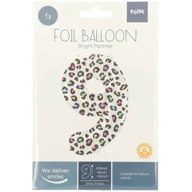 Folieballon Cijfer 9 Bright Panther - 86 cm