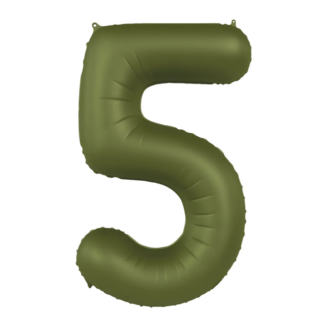 Folieballon Cijfer 5 - Olive Green - Ultra Matt - 86 cm