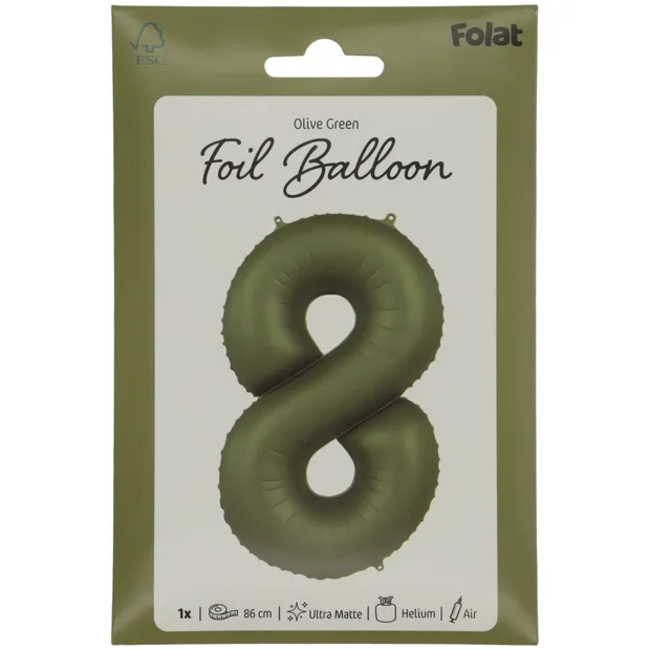 Folieballon Cijfer 8 - Olive Green - Ultra Matt - 86 cm