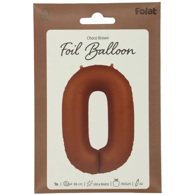 Folieballon Cijfer 0 - Chocolate Brown - Ultra Matt - 86 cm