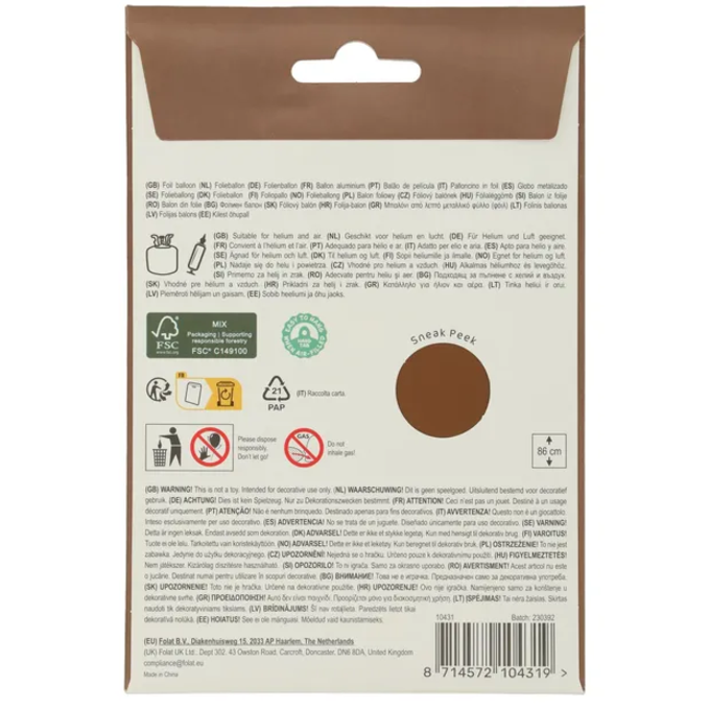 Folieballon Cijfer 1 - Chocolate Brown - Ultra Matt - 86 cm