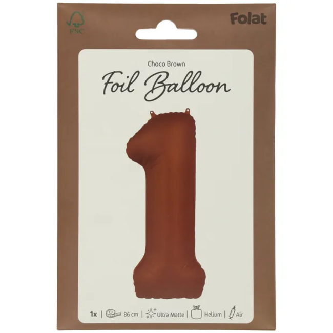 Folieballon Cijfer 1 - Chocolate Brown - Ultra Matt - 86 cm