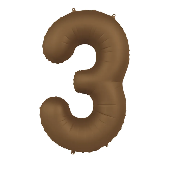 Folieballon Cijfer 3 - Chocolate Brown - Ultra Matt - 86 cm