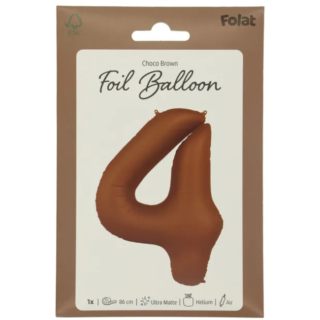 Folieballon Cijfer 4 - Chocolate Brown - Ultra Matt - 86 cm