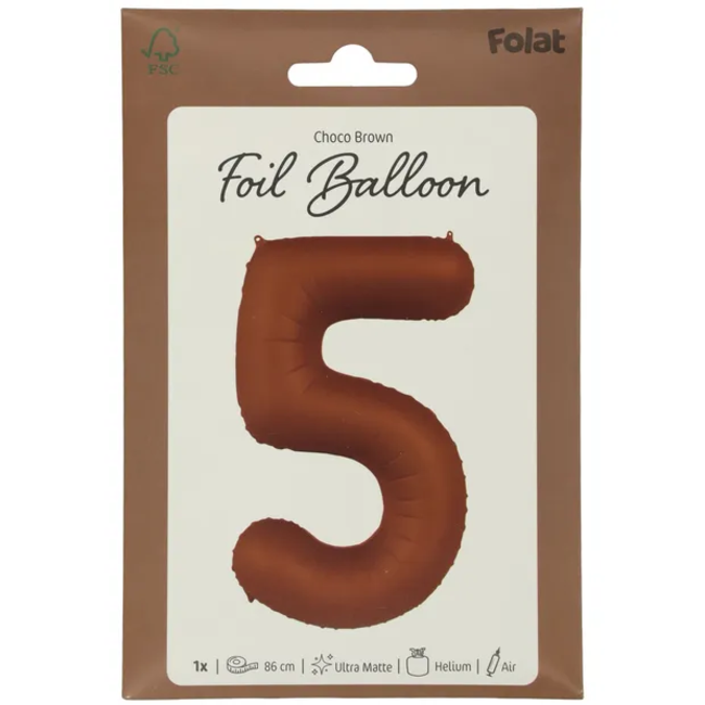 Folieballon Cijfer 5 - Chocolate Brown - Ultra Matt - 86 cm