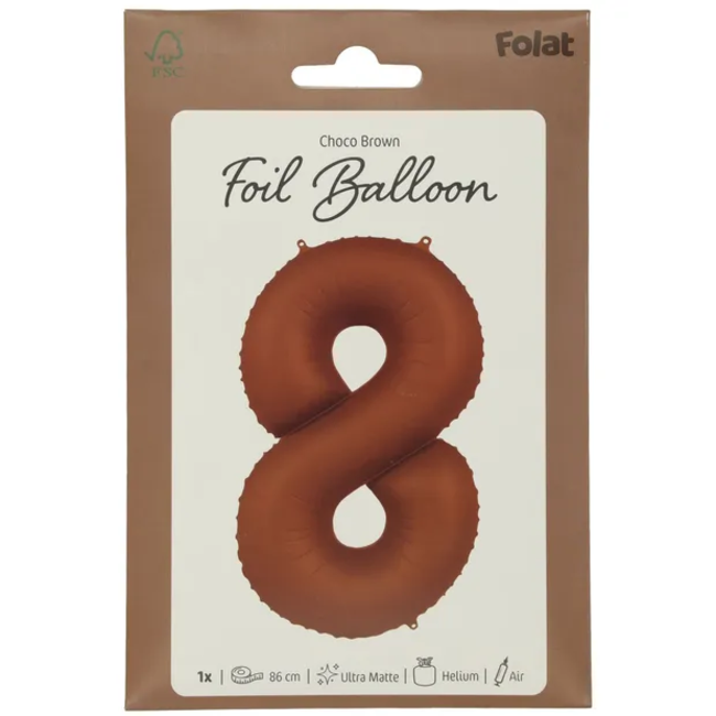 Folieballon Cijfer 8 - Chocolate Brown - Ultra Matt - 86 cm