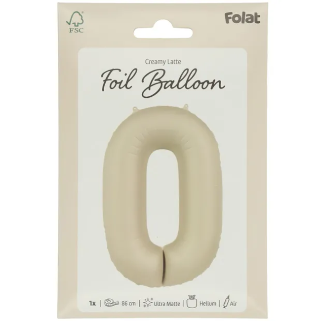 Folieballon Cijfer 0 - Creamy Latte - Ultra Matt - 86 cm