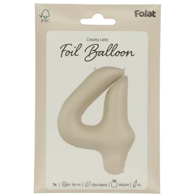 Folieballon Cijfer 4 - Creamy Latte - Ultra Matt - 86 cm