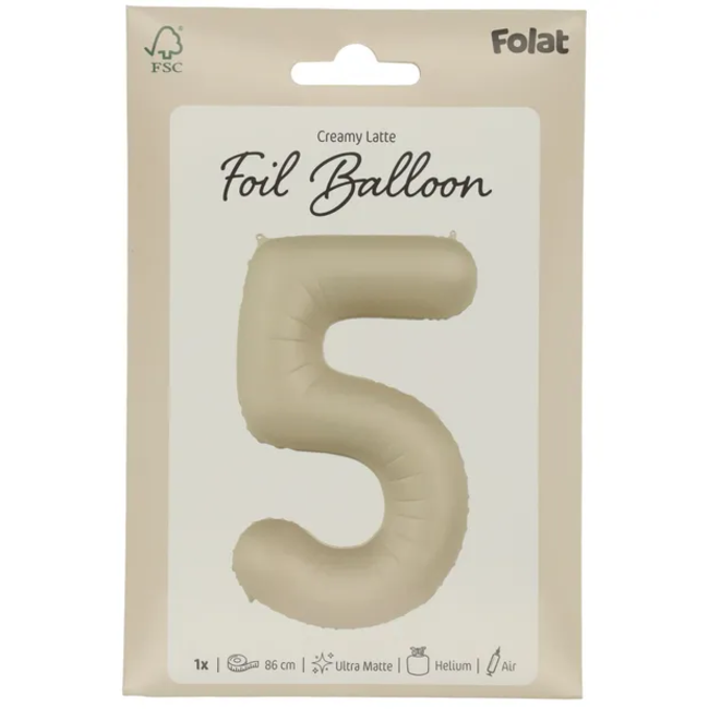 Folieballon Cijfer 5 - Creamy Latte - Ultra Matt - 86 cm