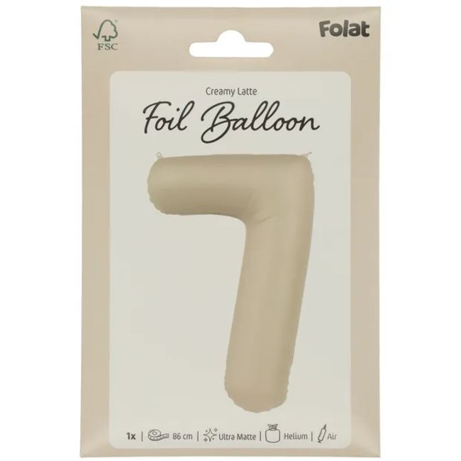 Folieballon Cijfer 7 - Creamy Latte - Ultra Matt - 86 cm