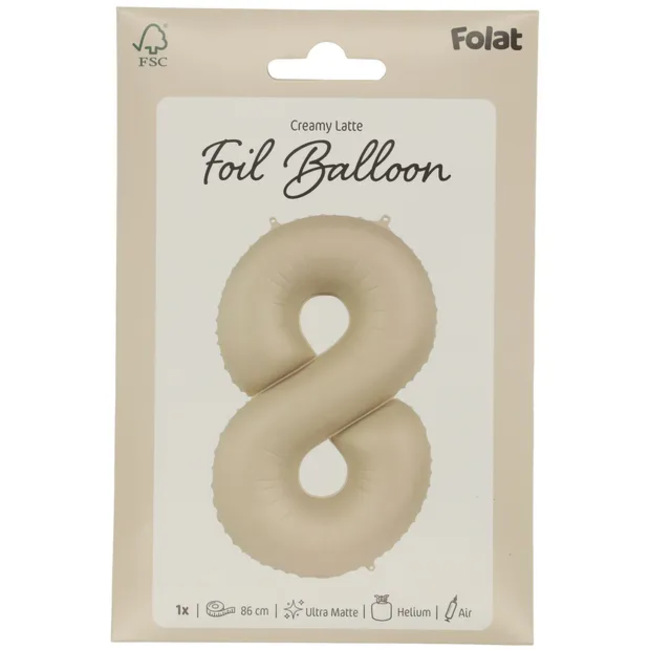 Folieballon Cijfer 8 - Creamy Latte - Ultra Matt - 86 cm