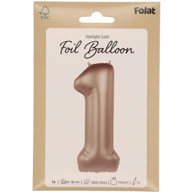 Folieballon Cijfer 1 - Starlight Gold - Satin Gloss - 86 cm