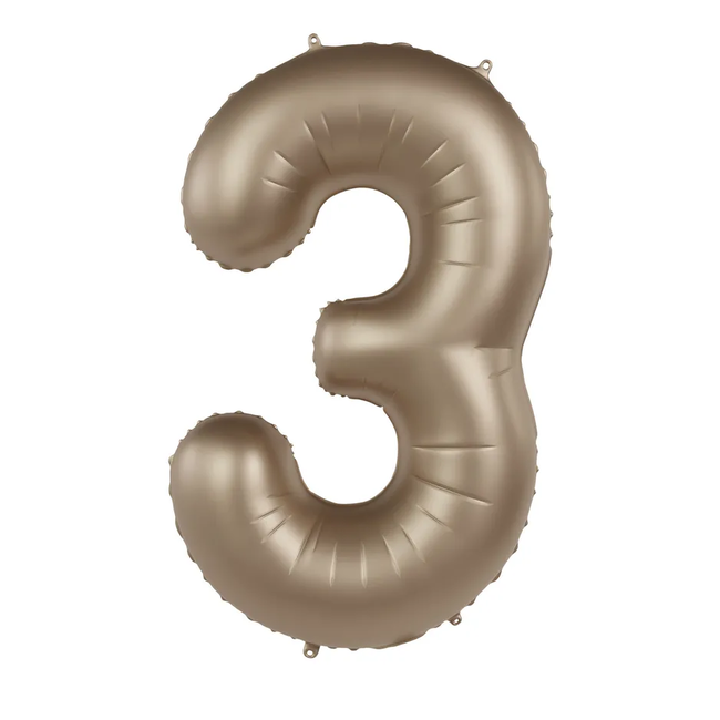 Folieballon Cijfer 3 - Starlight Gold - Satin Gloss - 86 cm